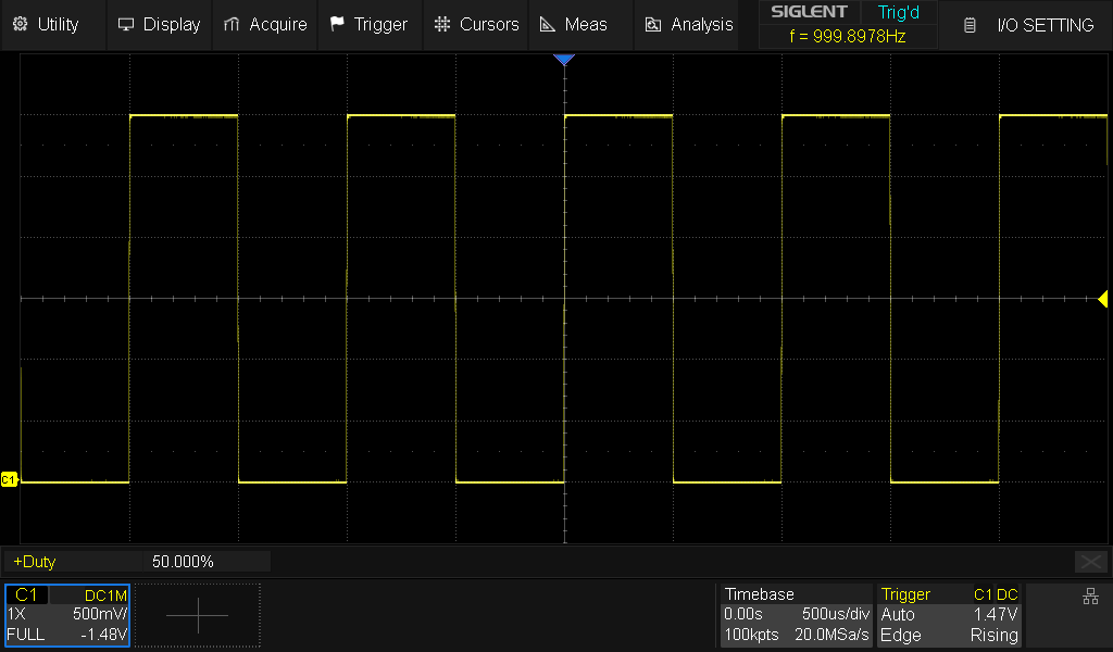 Live screen capture from a Siglent SDS824X HD oscilloscope