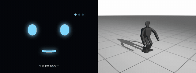 The robot waves hello, dances, walks forward and turns left when asked, throws its arms up when praised, and waves goodbye in Belarusian
