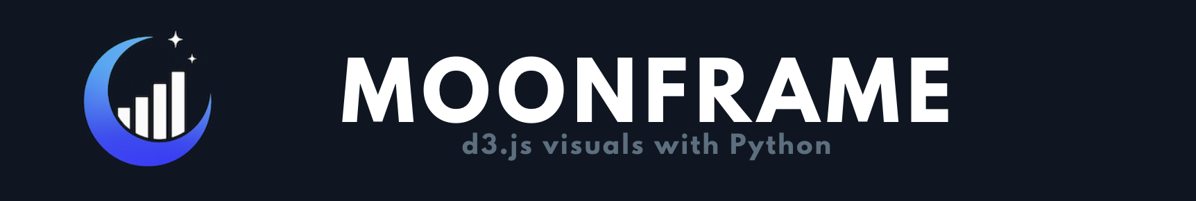 Moonframe's banner containing the logo, the title of the repo and a subtitle : d3.js visuals with Python.