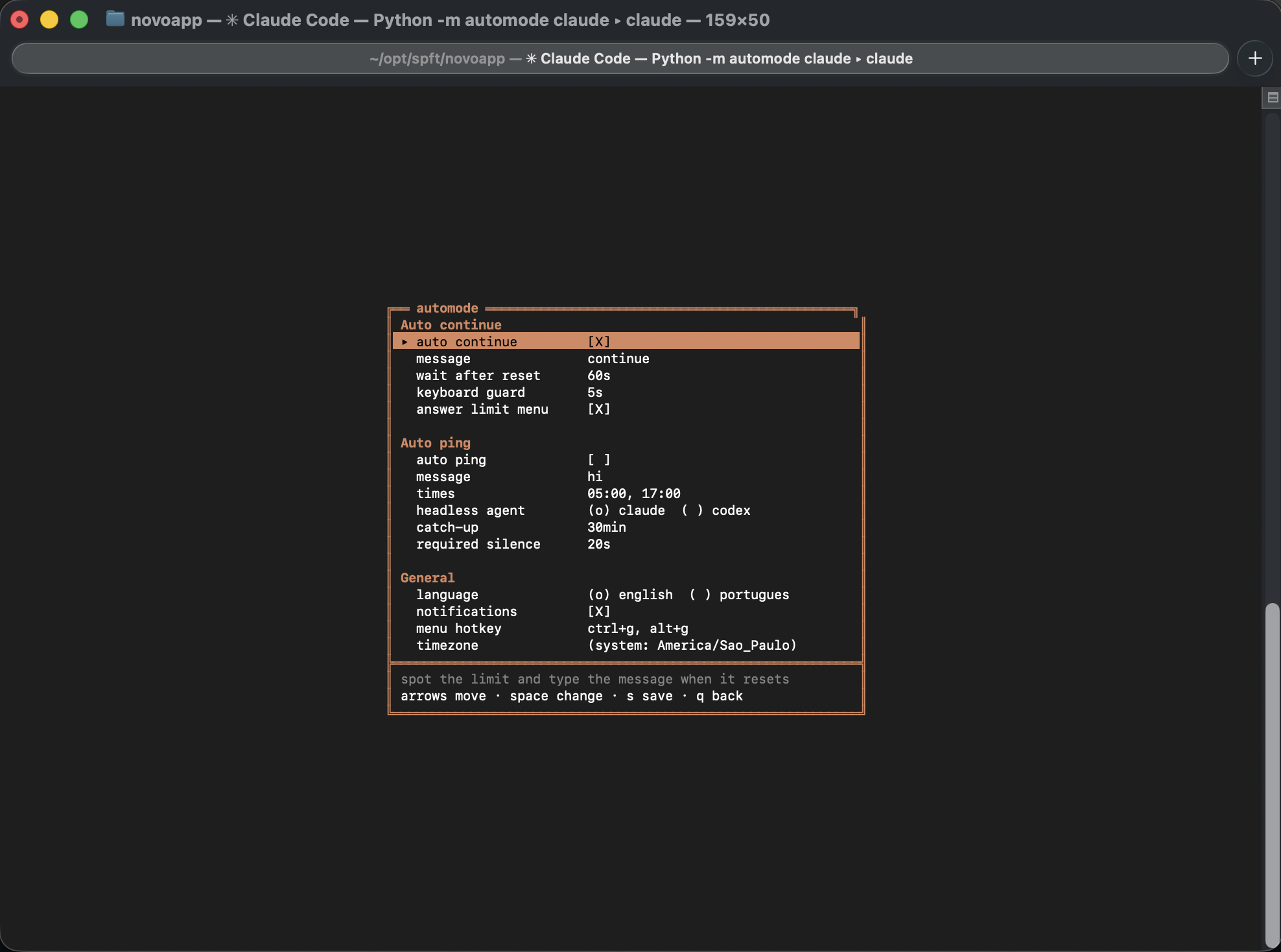 The automode menu over Claude Code