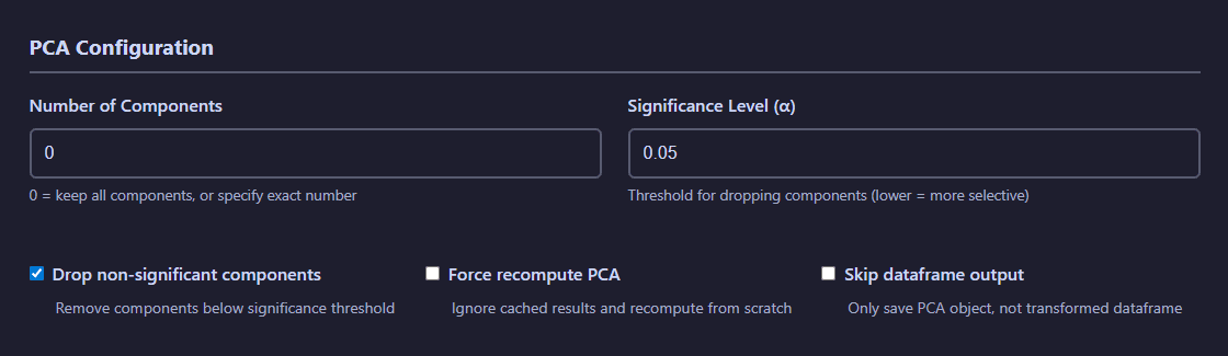 PCA configuration interface