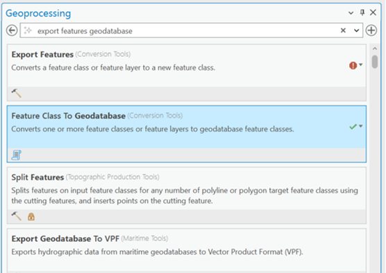 feature class to geodatabase functie