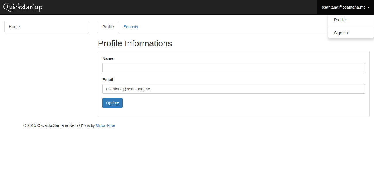 Sample Application showing user profile editor