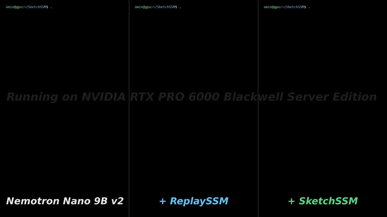 Decode demo: Nemotron Nano 9B v2, with ReplaySSM, with SketchSSM