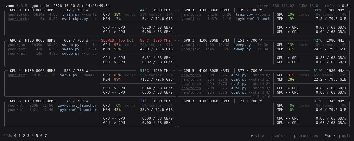 nvmon with each GPU's processes in place of its graph