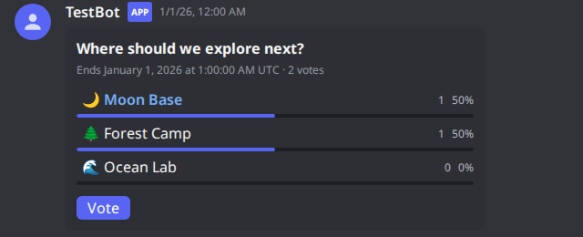 Three-answer poll with emoji, vote counts, percentages and result bars