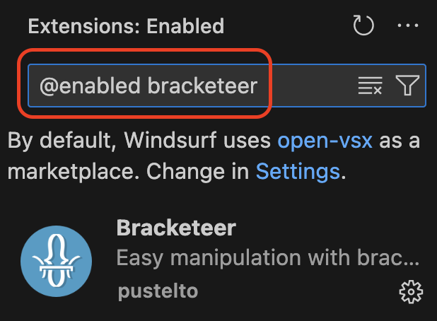 Extensions search showing @enabled requirement