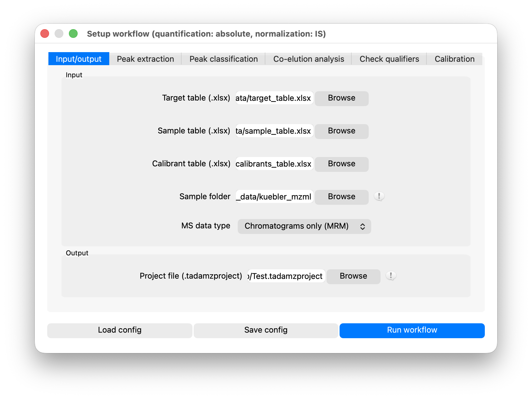 Setting up workflow inputs and output in tadaMZ GUI