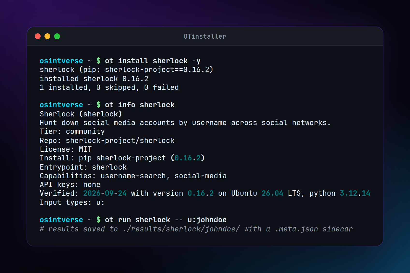 Installing and running a tool with OTinstaller