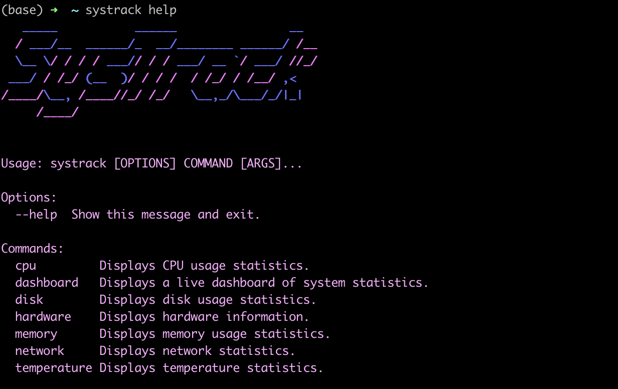 systrack help command output