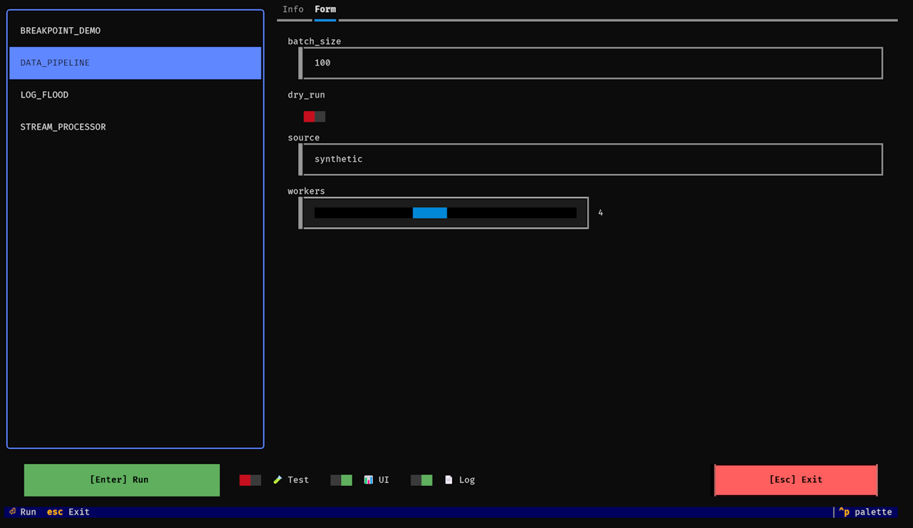Form inputs in the dev selector