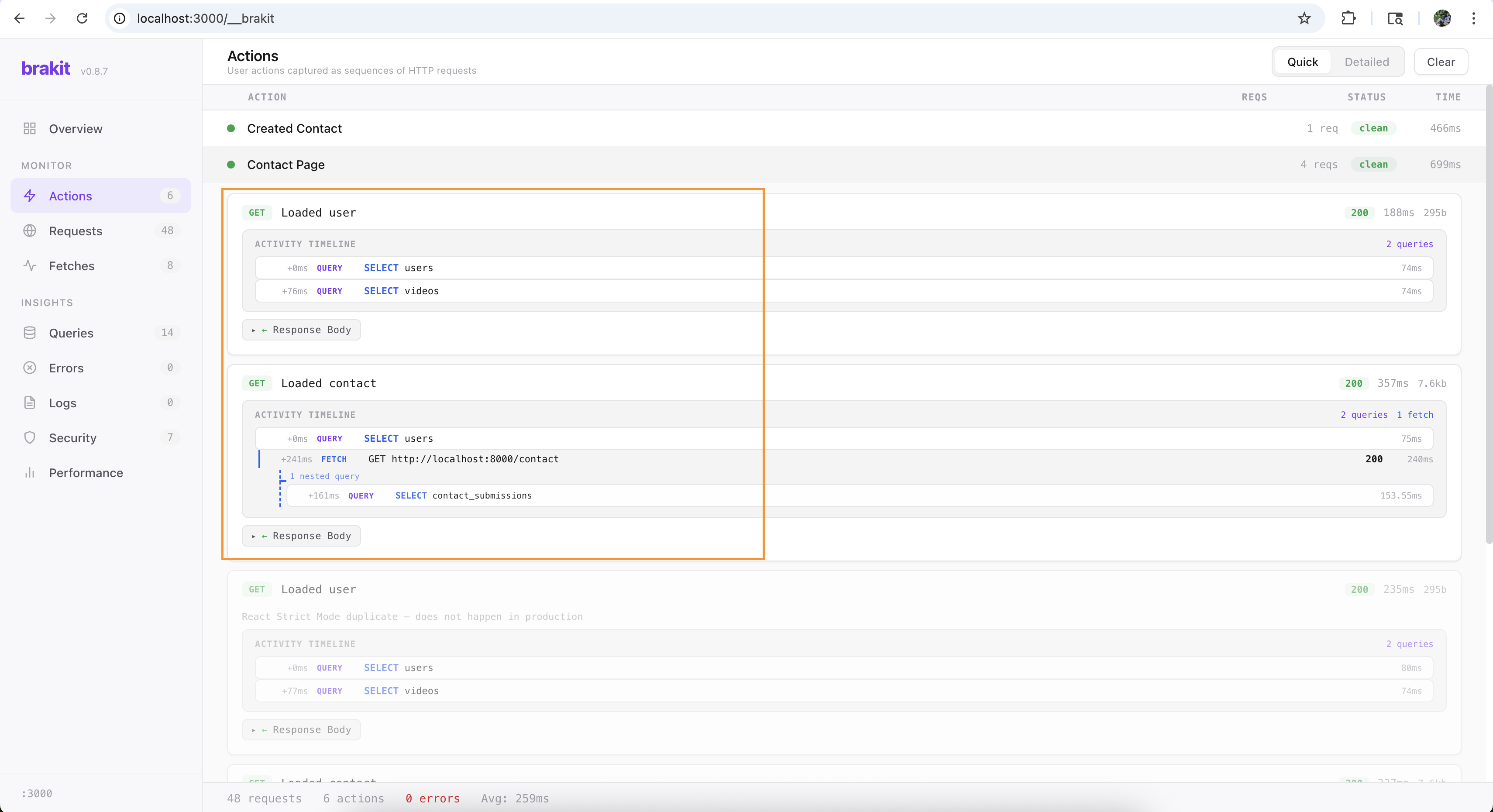 Brakit Actions — endpoints grouped by user action