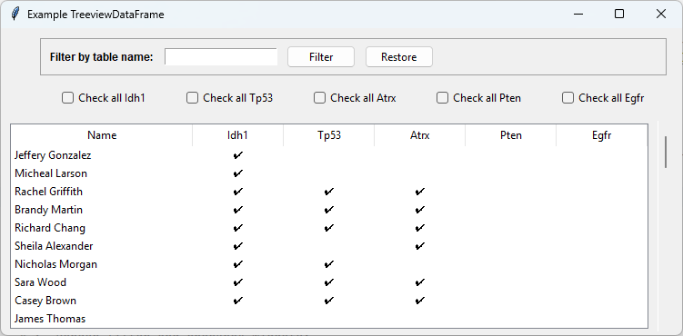 Example TreeviewDataFrame