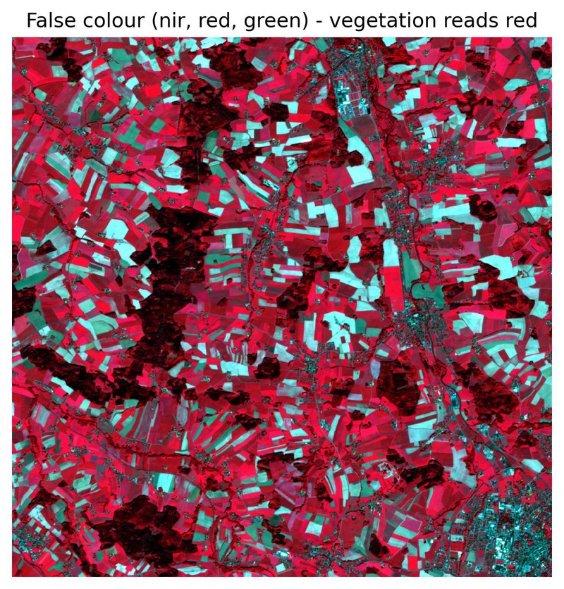 False colour composite, vegetation in red