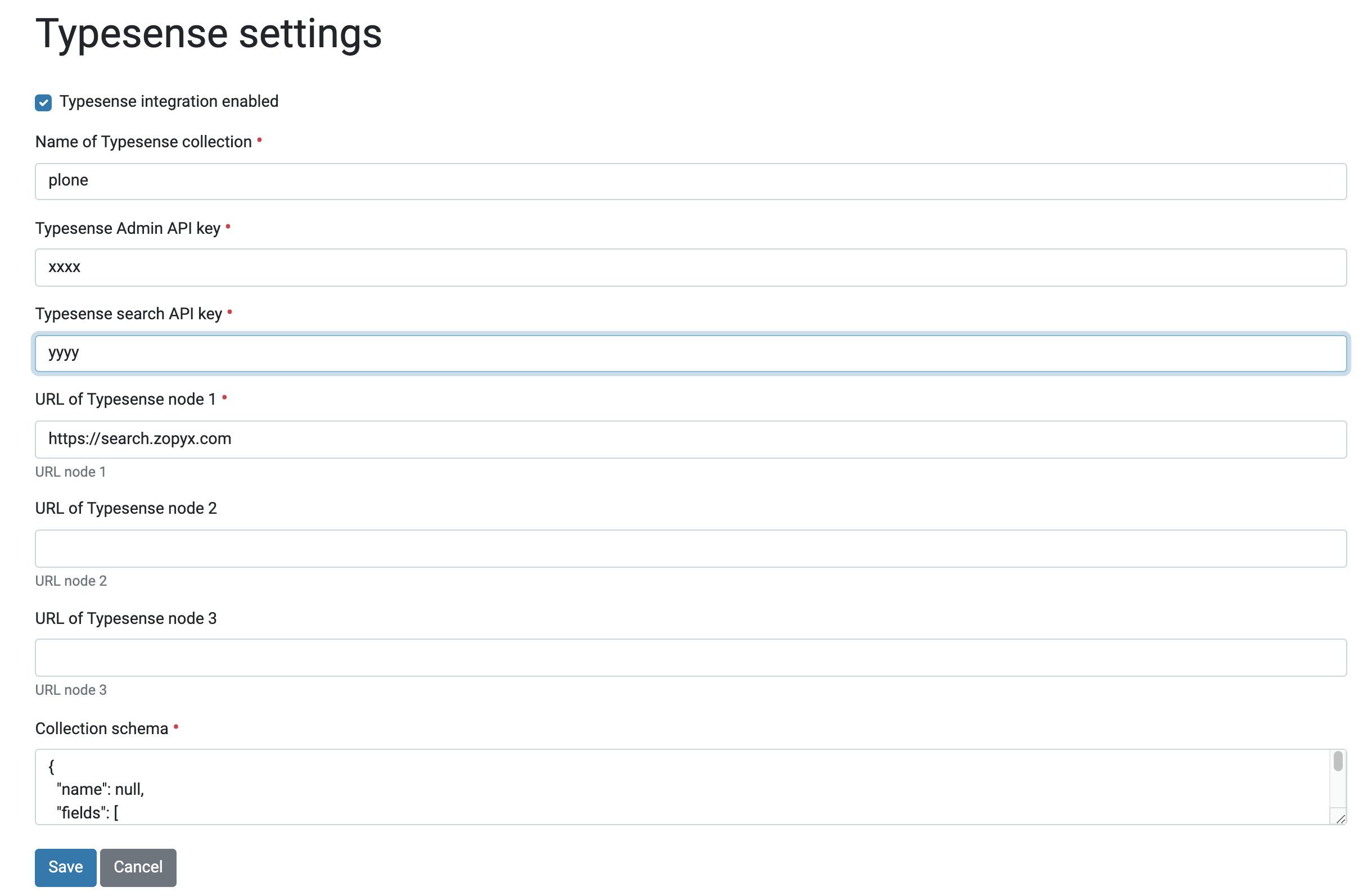 Typesense settings