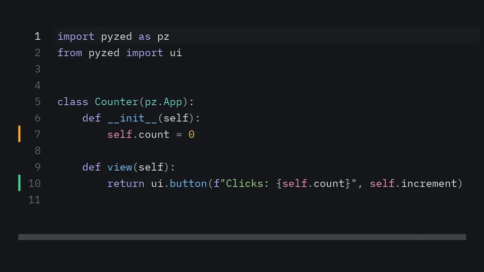 Typing in the code editor with syntax highlighting