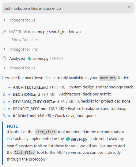 List markdown files