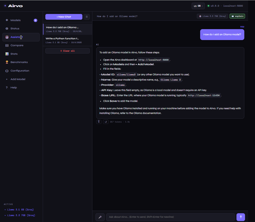 Airvo Dashboard - Chat