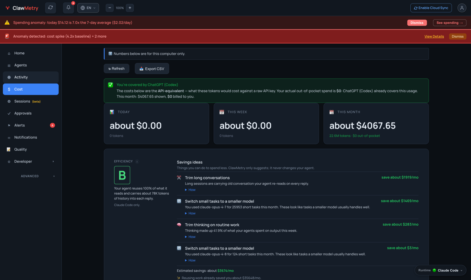 Cost: efficiency grade B with itemised savings ideas