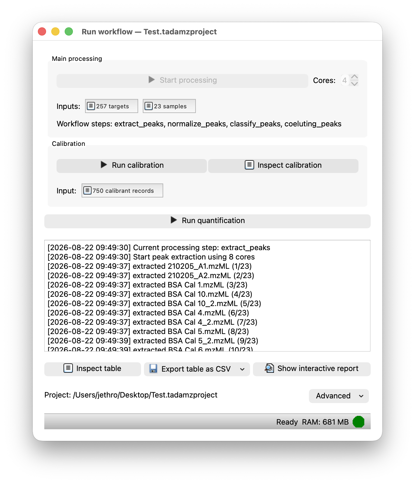 Processing an absolute-quantification workflow