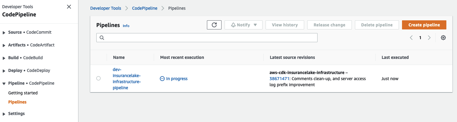 Select Infrastructure CodePipeline