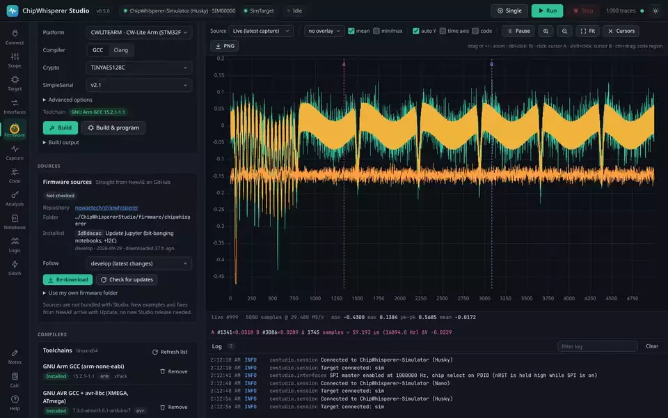Building simpleserial-aes for CWLITEARM with clang (animated)