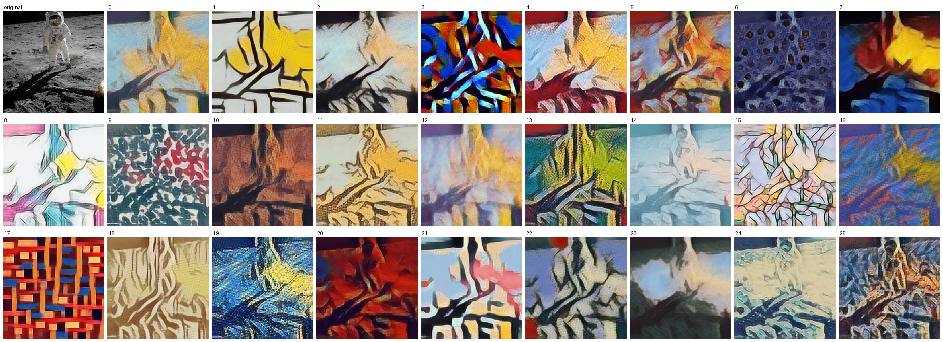 All 26 built-in styles applied to the same photo