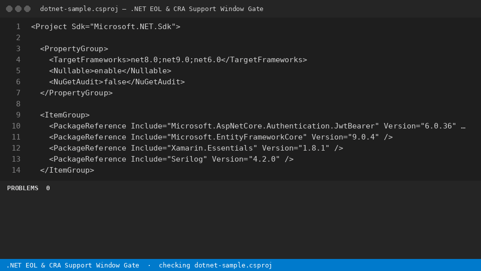 .NET EOL & CRA Support Window Gate — finds the line