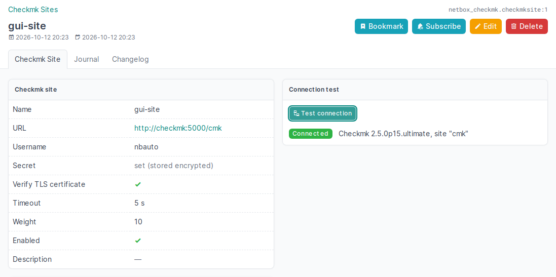 A Checkmk site with its connection test