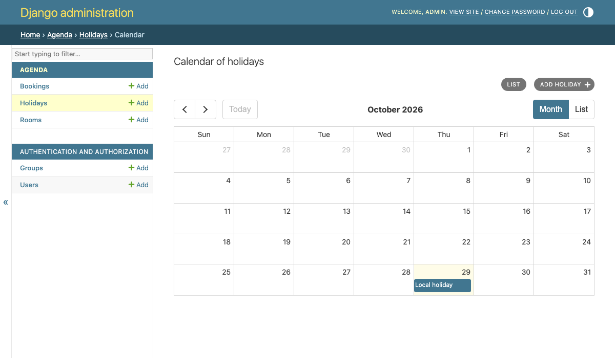 Whole days: a month of holidays