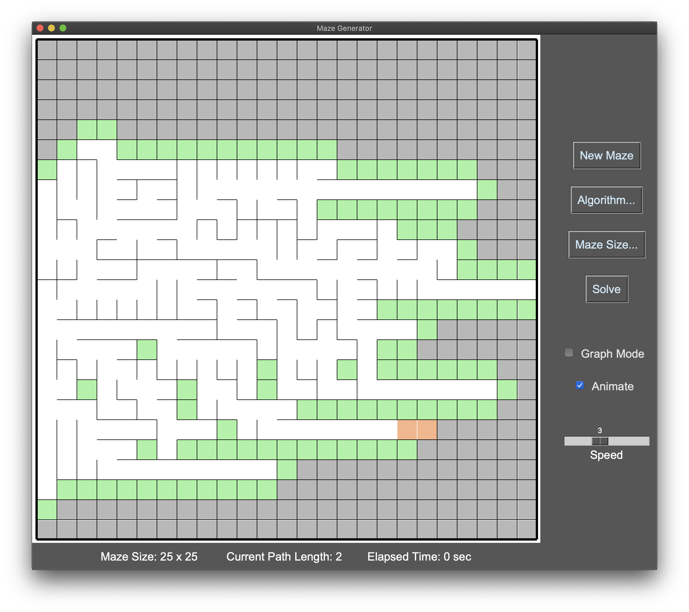 Maze UI - Grid Mode (Prim's generator)