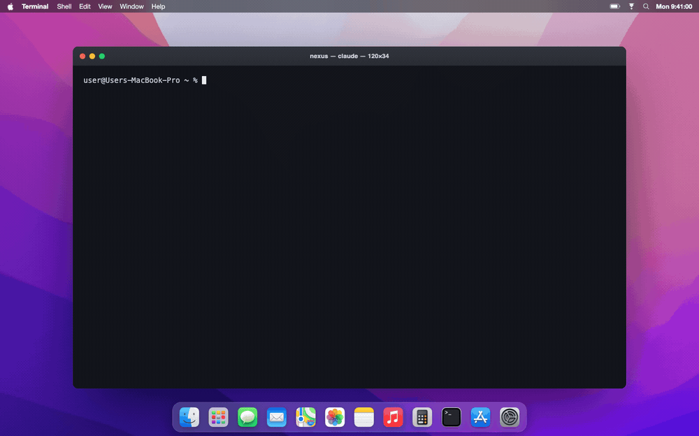 Nexus wrapping Claude Code — one command boots the agent under capture, governance, and savings