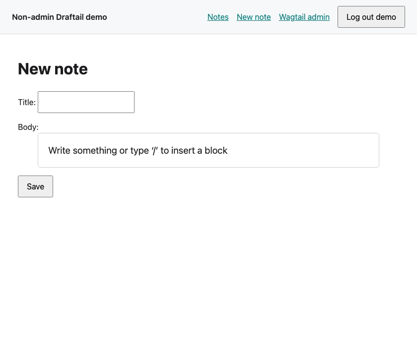Draftail on a regular Django form: bold text, a link, a document, an image upload and a YouTube embed