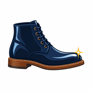 Polish logo: a shining navy leather boot with a gold sparkle