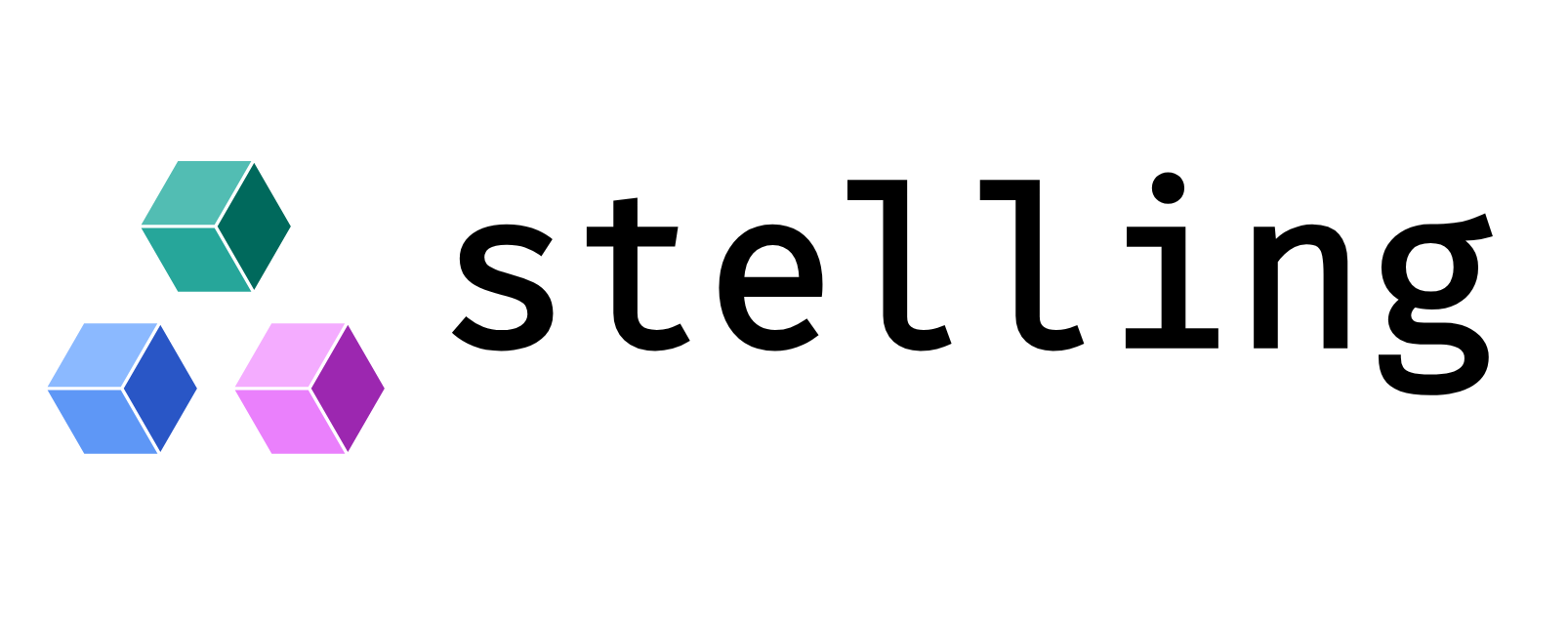 the stelling wordmark: three cubes arranged as ∴, therefore, beside the name