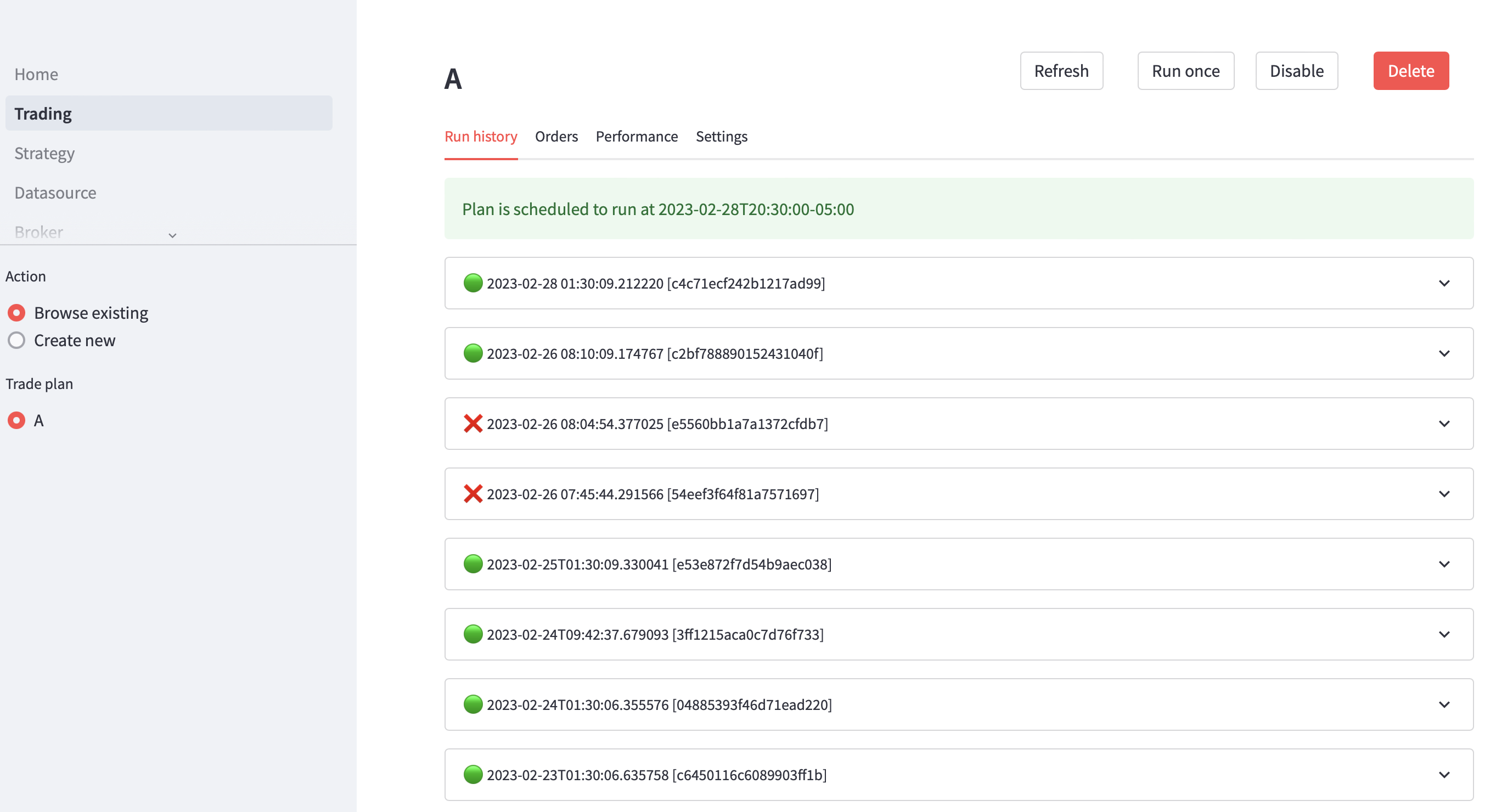 Minitrade web UI - trading
