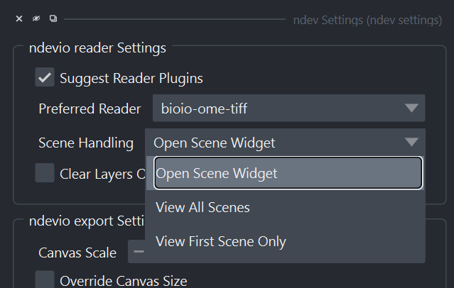 ndevio settings via the ndev-settings widget in napari