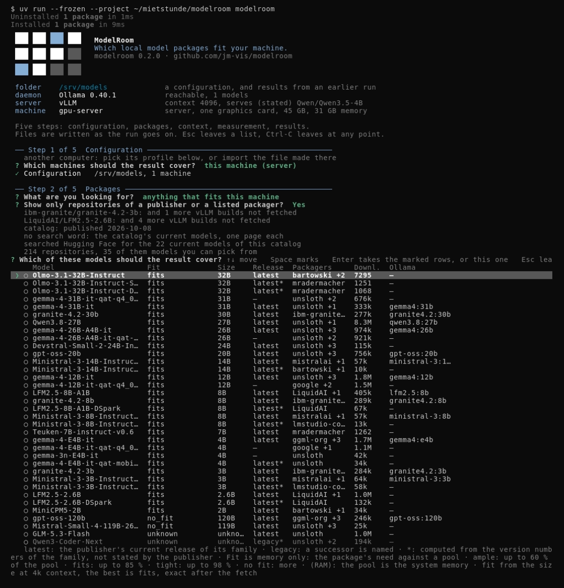 Step 2 with an empty search word: the catalog's current models, one page each, ranked by fit