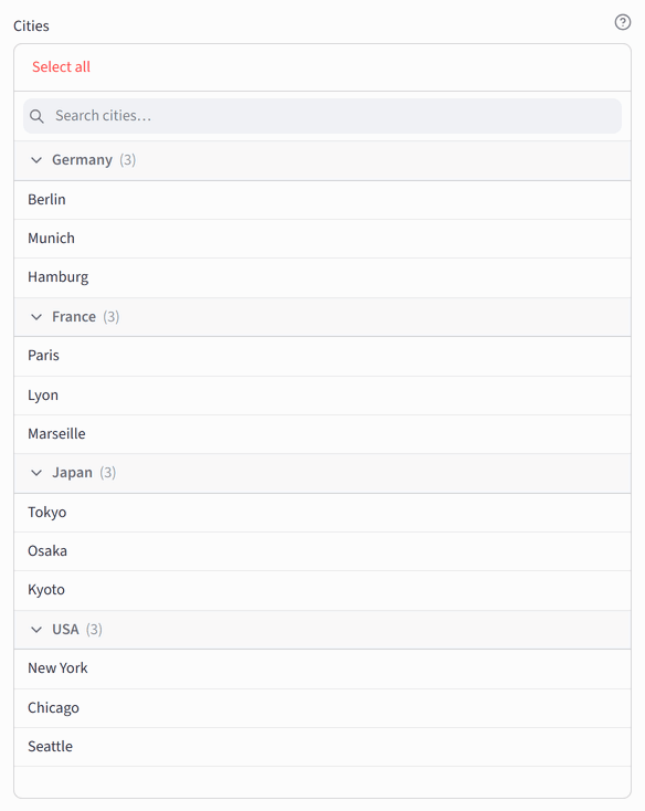 streamlit-listview: live search, grouping, multi-select, and a select-all toggle