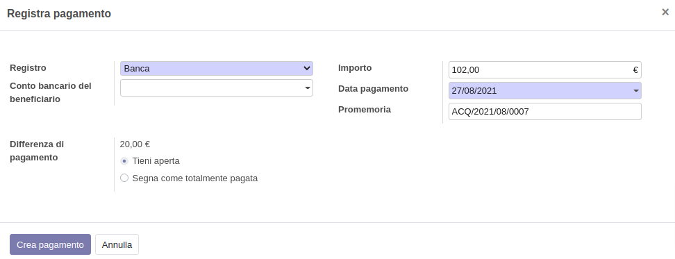 Pagamento fattura fornitore