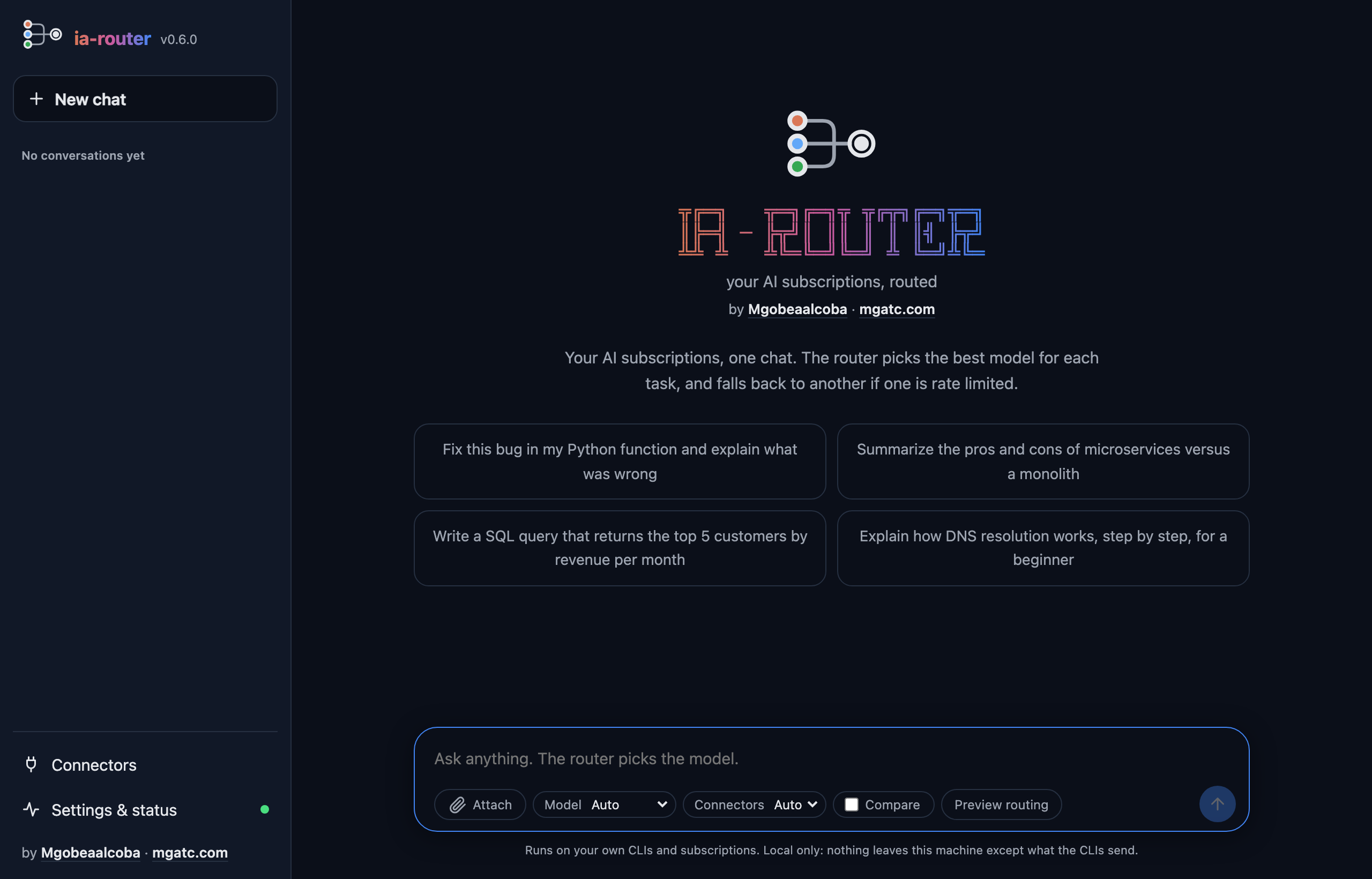 ia-router ui: welcome screen