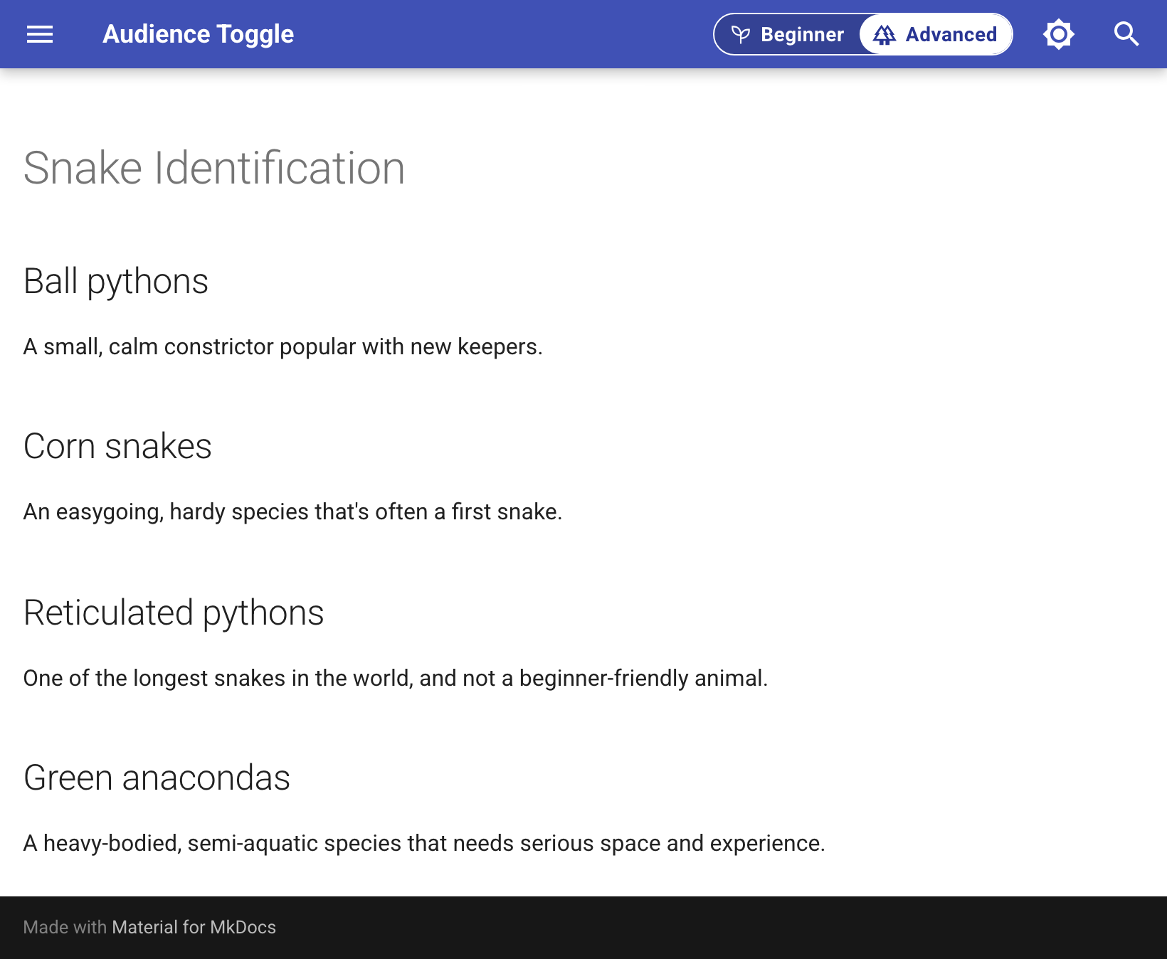 The same page in Advanced mode: two more sections appear