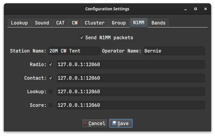 N1MM Packet Configuration Screen