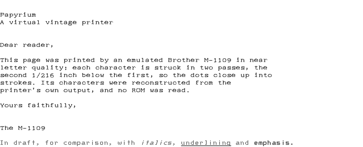 A letter printed by the Brother M-1109 in near letter quality