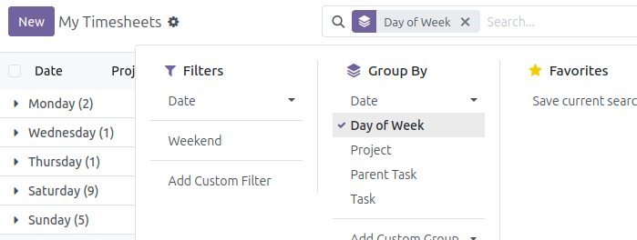 Group by day of week