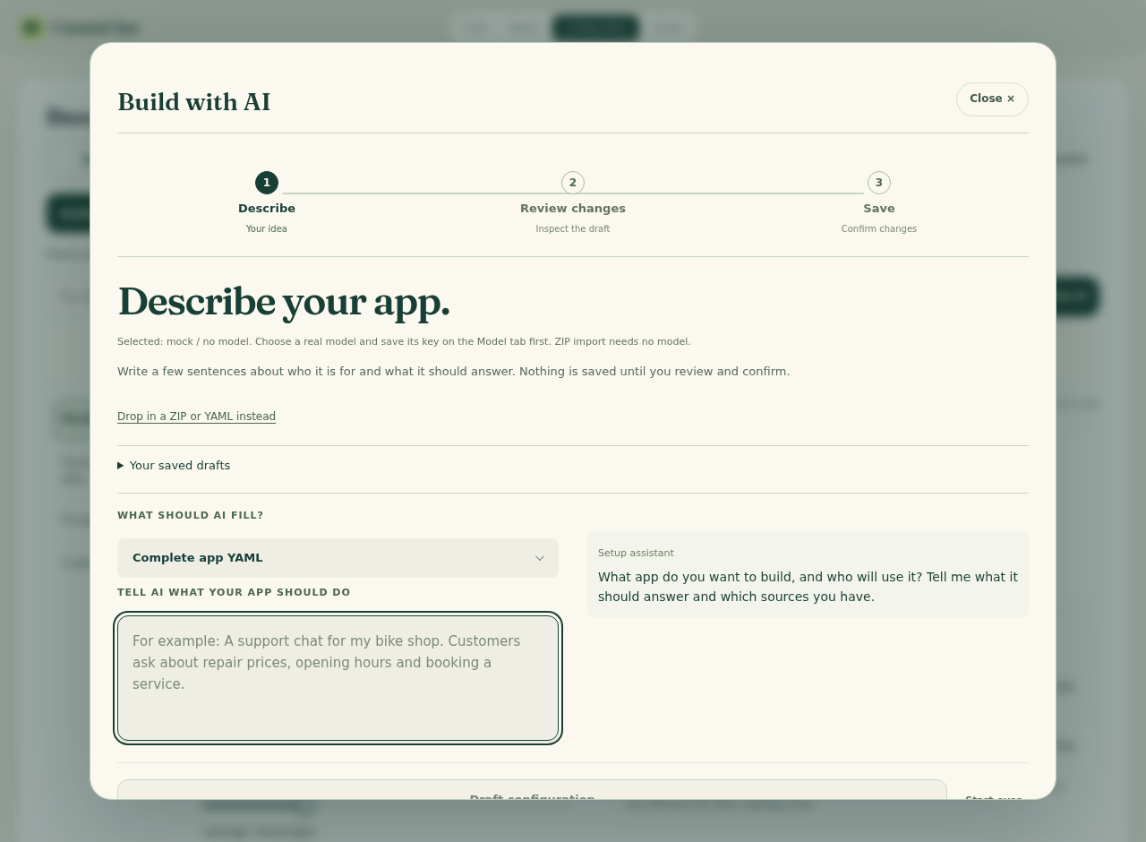 Build with AI describe step with an example prompt