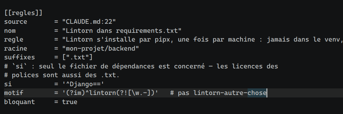 Exemple d'une règle à écrire