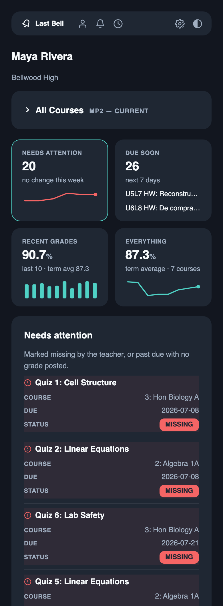 Student page on a phone