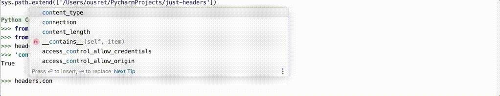 using kiss-headers from python interpreter