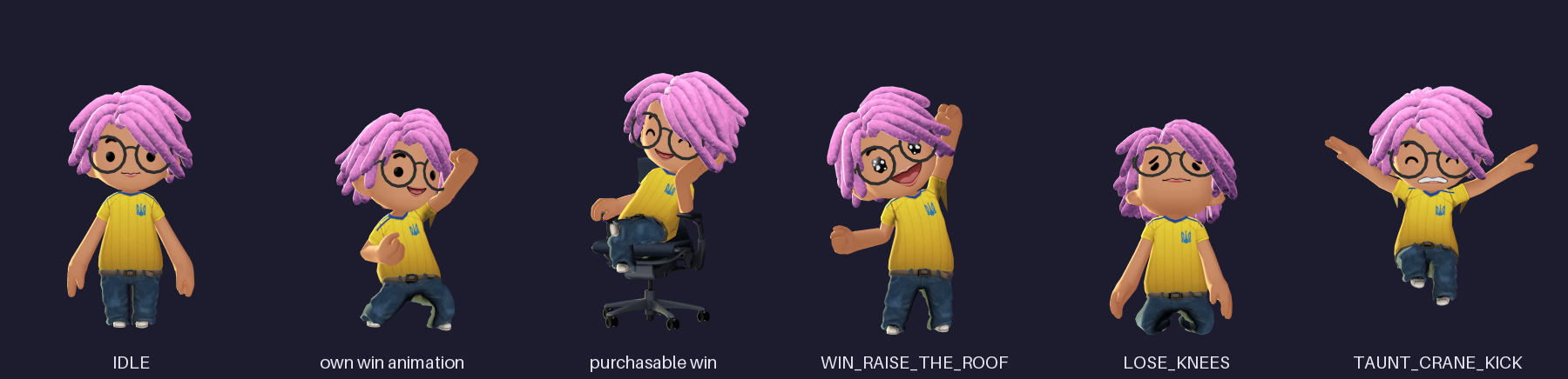 One avatar in six poses